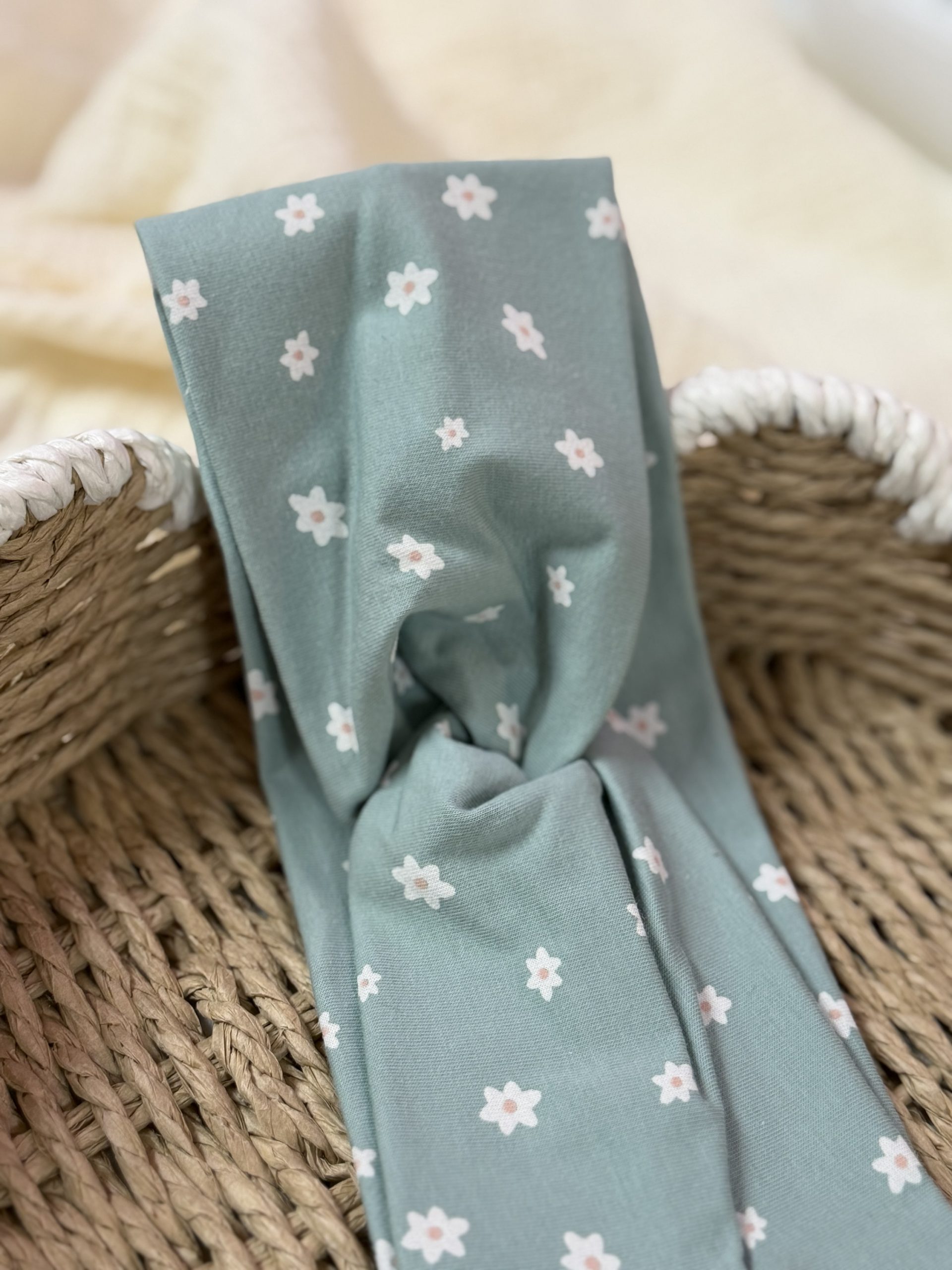 Twist Stirnband Größe L (Kleine Gänseblumen blau)